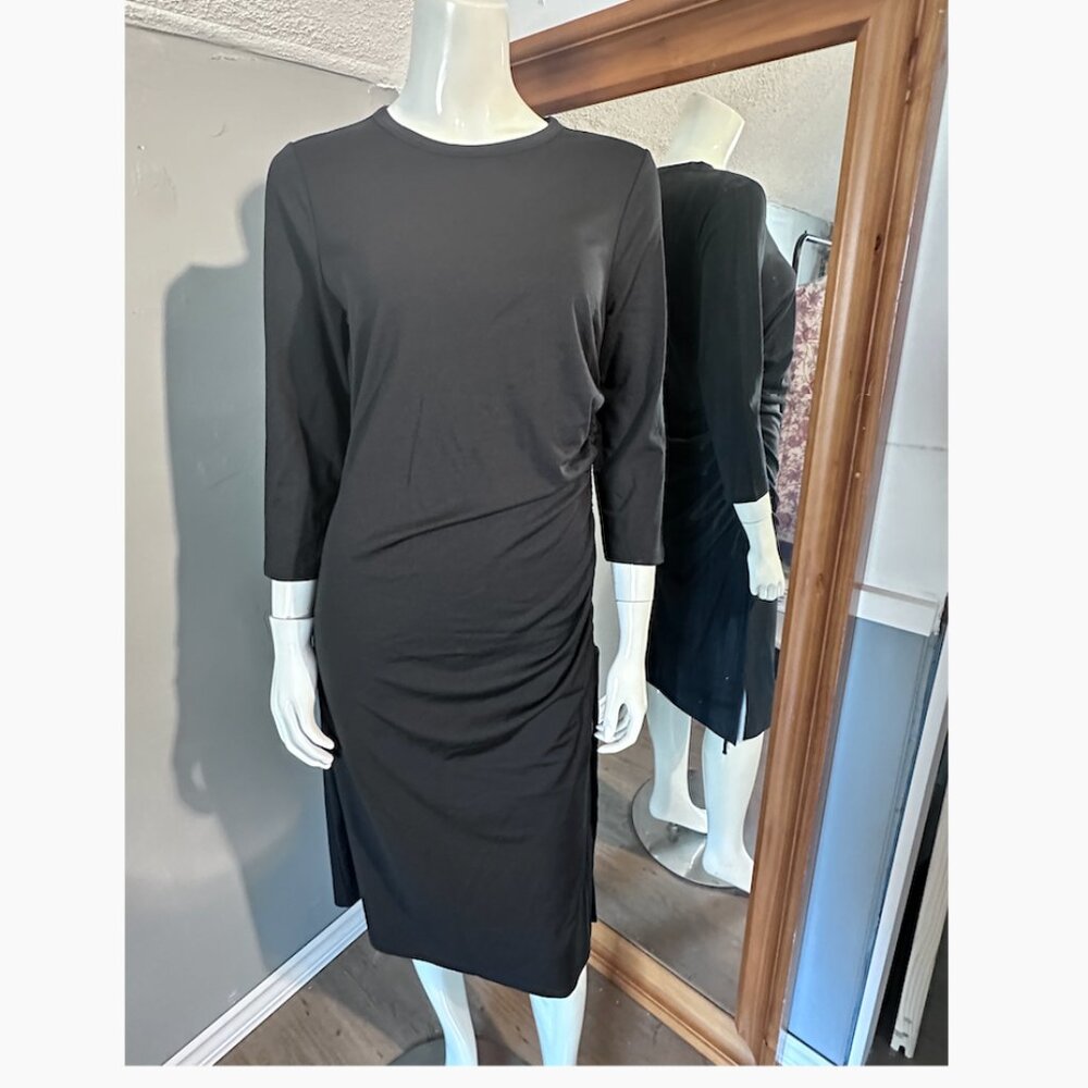 NWOT Banana Republic Black Bodycon Dress Size Medium Ruched Side Slit